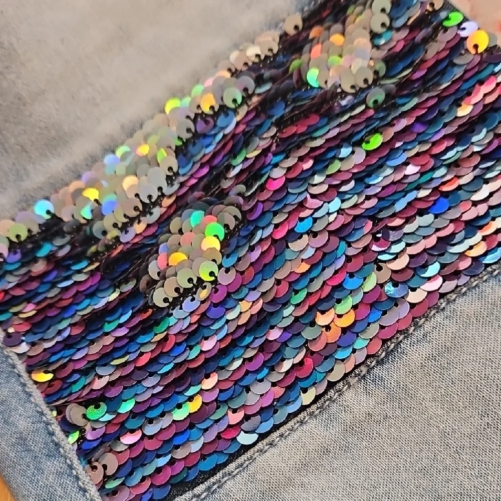 Blue Jeans with Sequined Knee Panels. Size 14